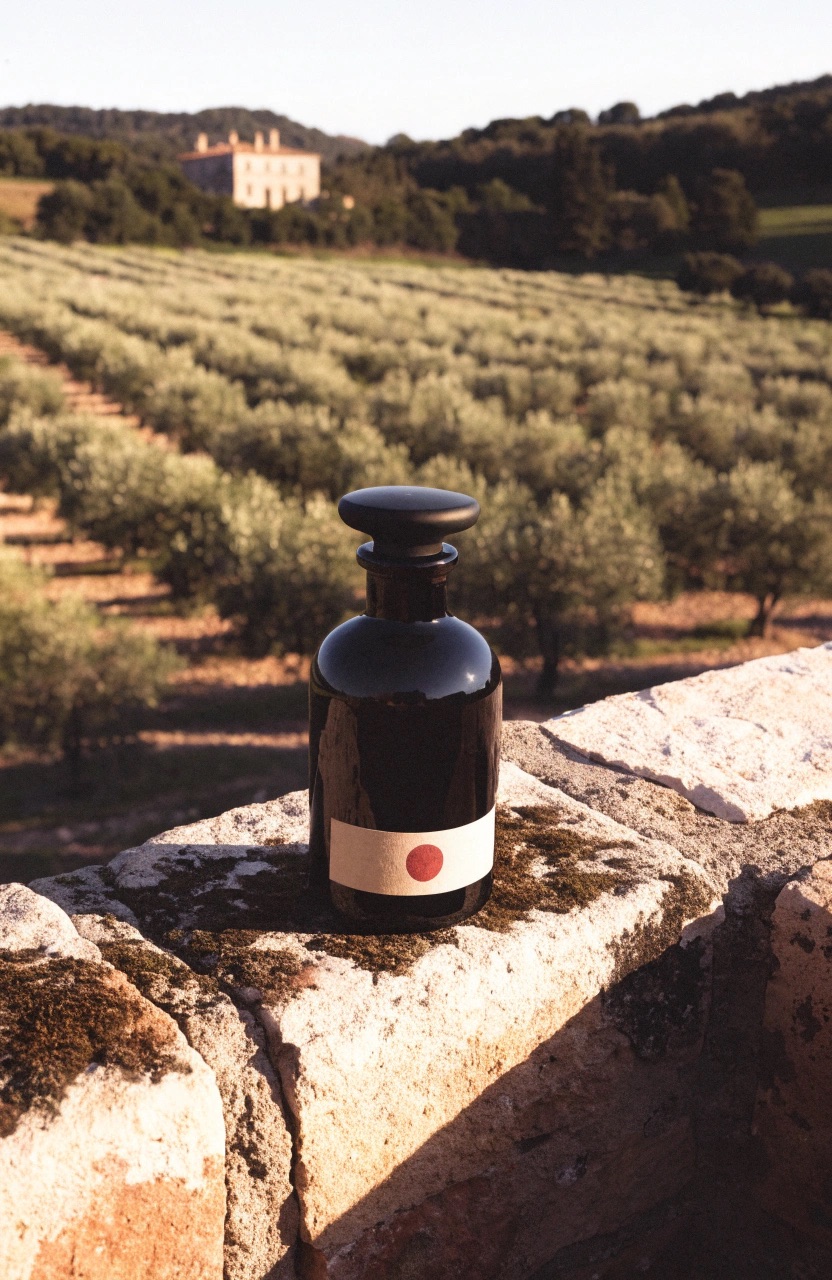 Atheas bottle on the estate wall above the olive grove