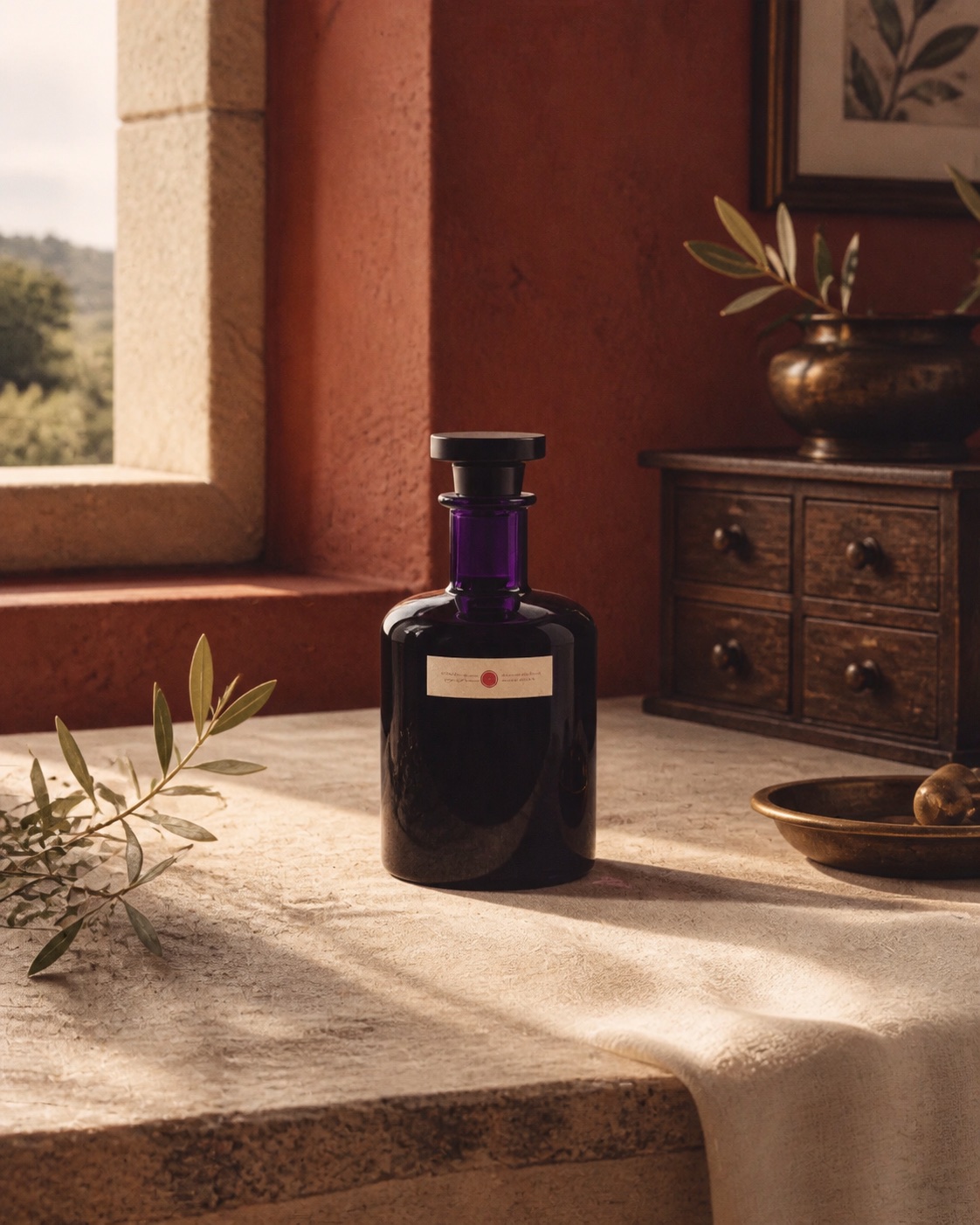 The Atheas decanter in low afternoon light